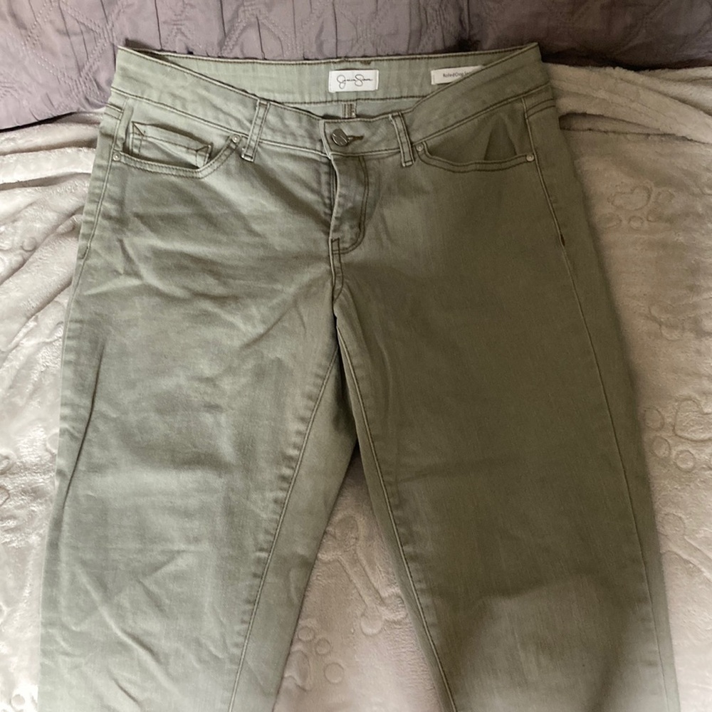 Rolled crop skinny jeans,light sea green